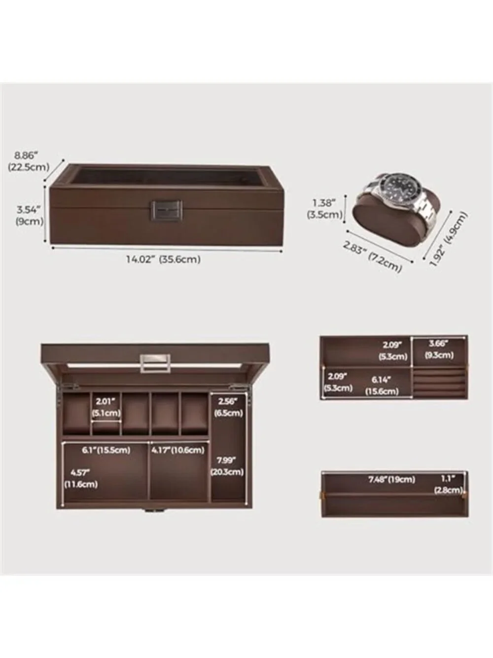 Men's Jewelry Box, 5-Slot Watch Display Case Jewelry Storage Organizer
